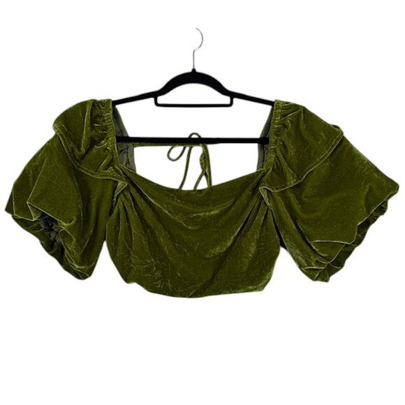Tularosa Mirella Top in Dark Olive Puff Sleeve Ruched Elastic Back Size Large - Picture 4 of 12